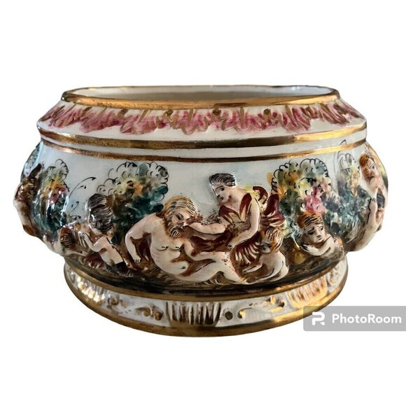 Antique Vintage Capodimonte Porcelain Cherub Centerpiece Bowl w/Lid - ITALY - Picture 6 of 15